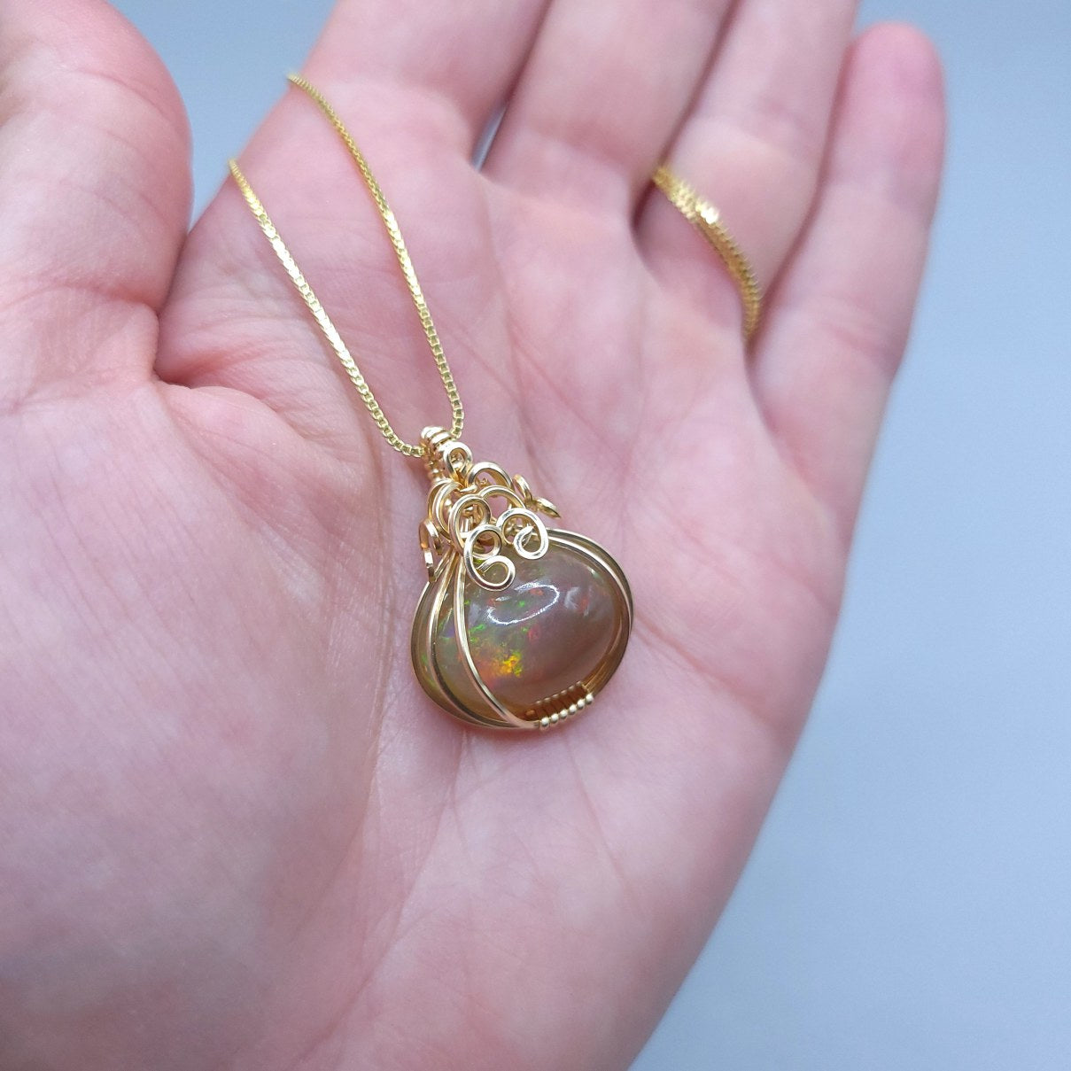 14k Gold Filled Ethiopian Fire Opal Pumpkin Mini Pendant