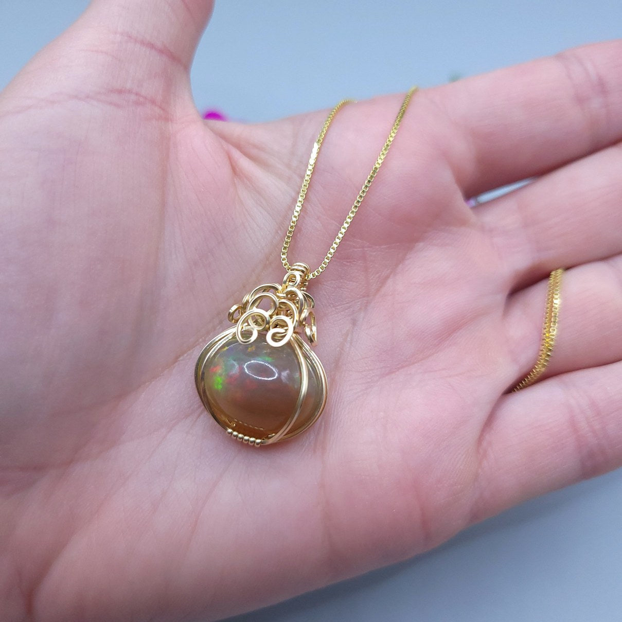 14k Gold Filled Ethiopian Fire Opal Pumpkin Mini Pendant