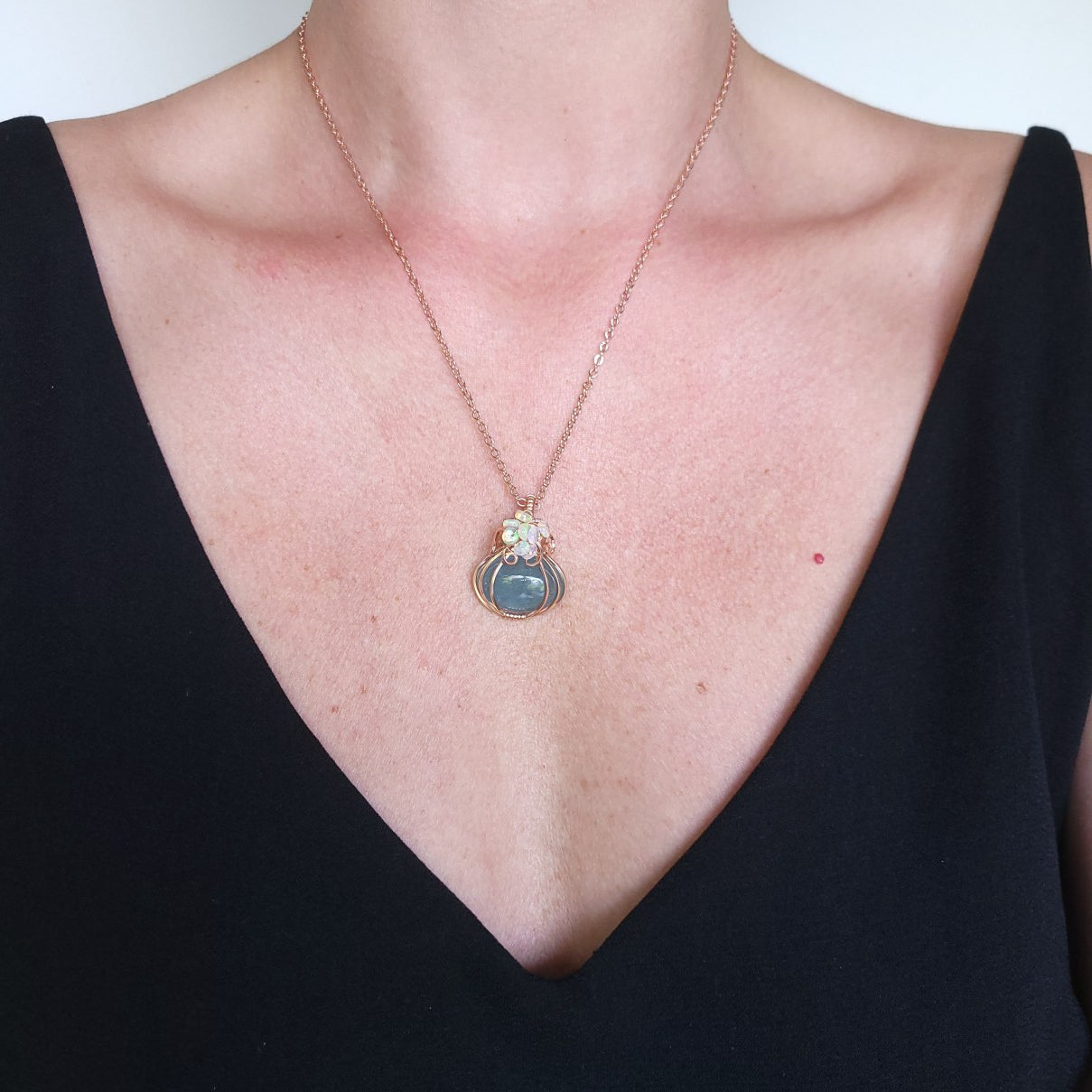 Rose Gold Aquamarine Mini Pumpkin Pendant