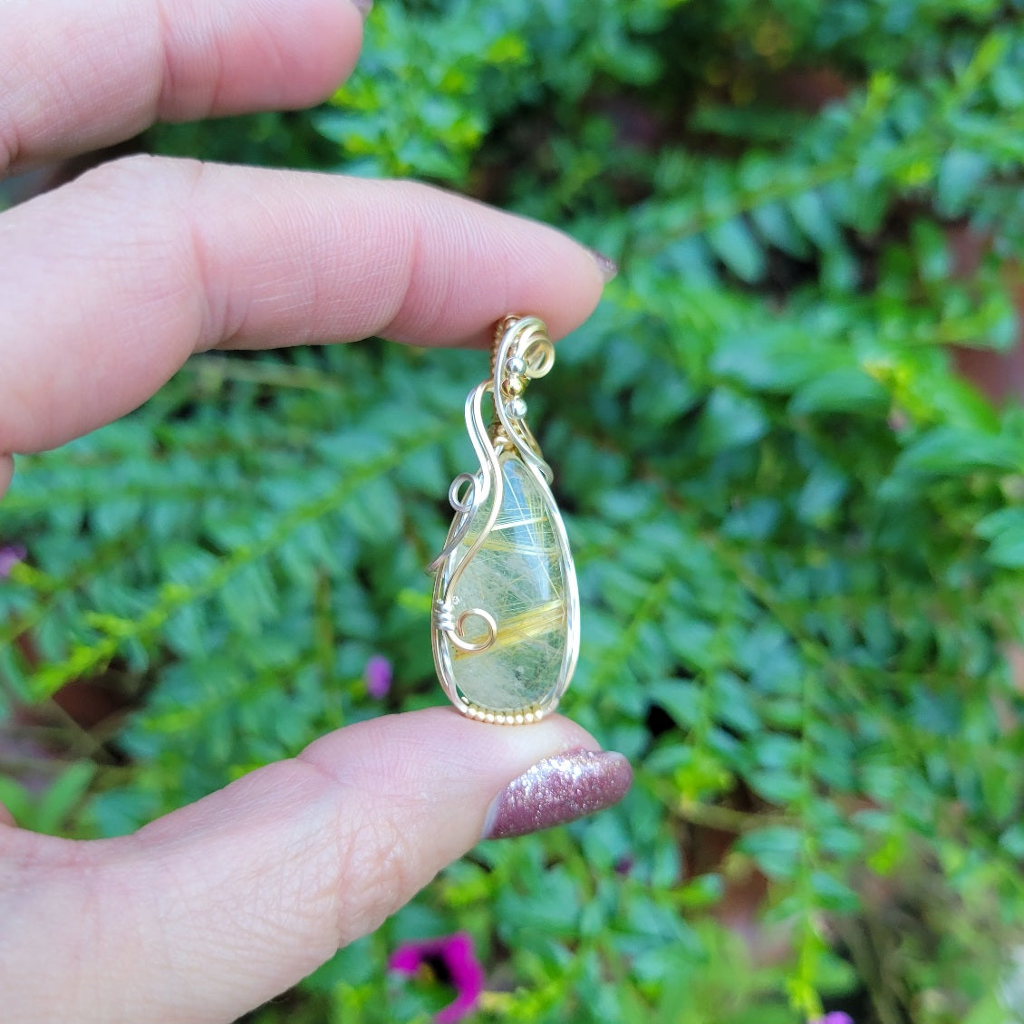 Mixed Metal Rutilated Quartz Pendant