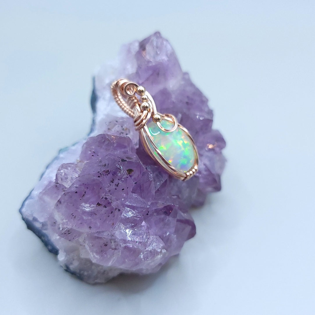 14K Rose Gold Ethiopian Fire Opal Pendant