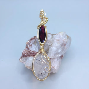 14K Gold Filled Tourmalated Quartz/Garnet Pendant