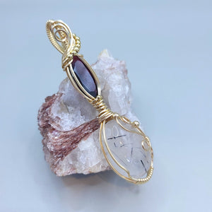 14K Gold Filled Tourmalated Quartz/Garnet Pendant