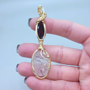 14K Gold Filled Tourmalated Quartz/Garnet Pendant