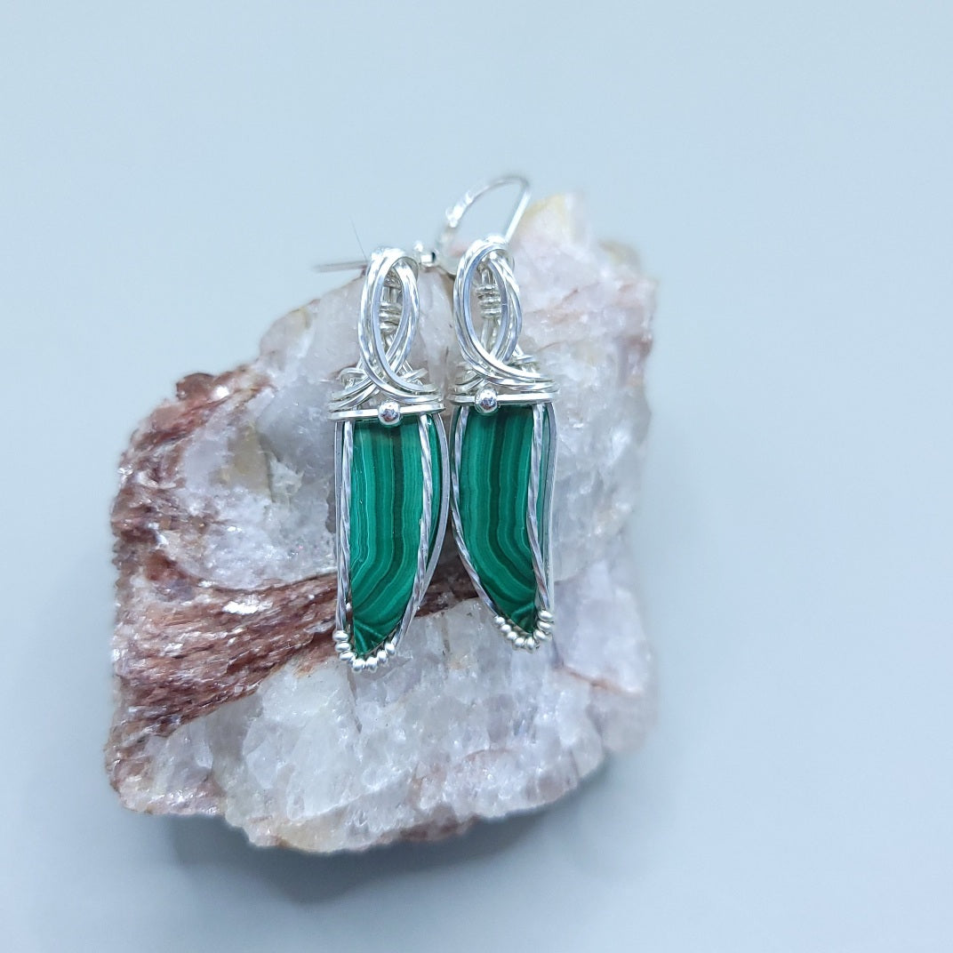 Sterling Silver Malachite Earrings