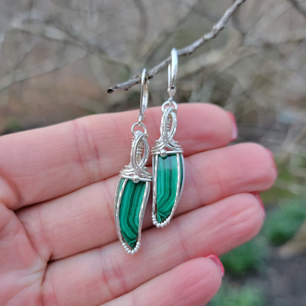 Sterling Silver Malachite Earrings