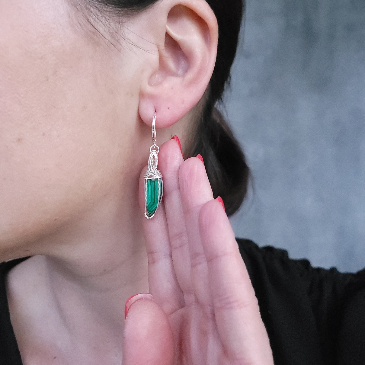 Sterling Silver Malachite Earrings