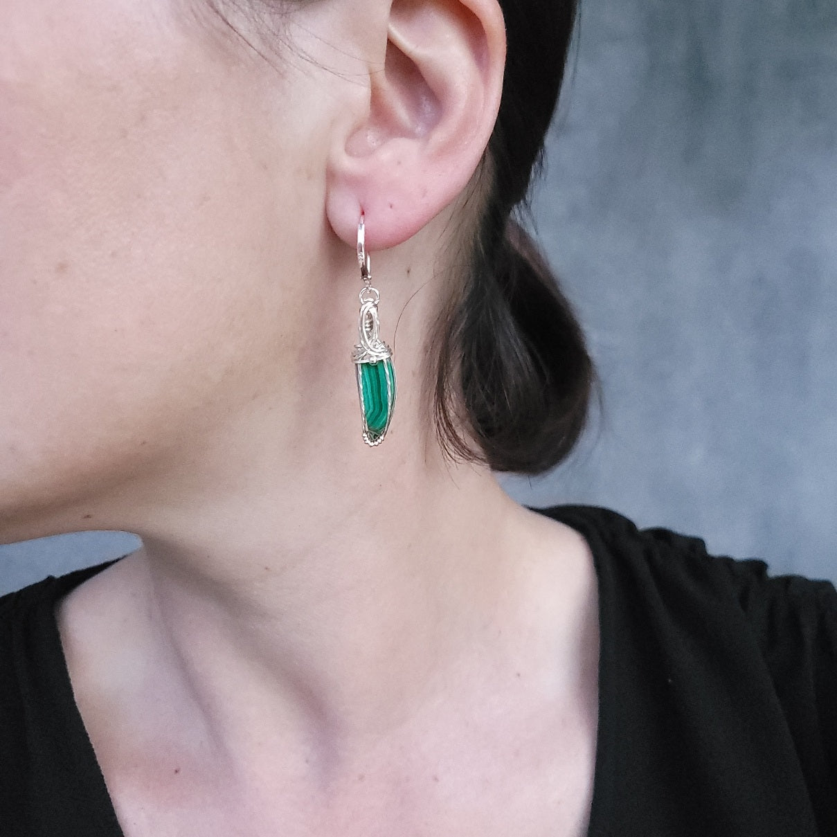 Sterling Silver Malachite Earrings