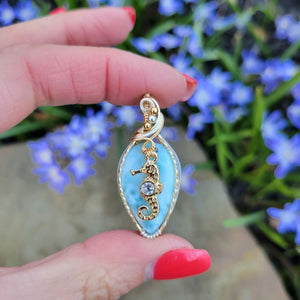 Mixed Metal Larimar Seahorse Pendant