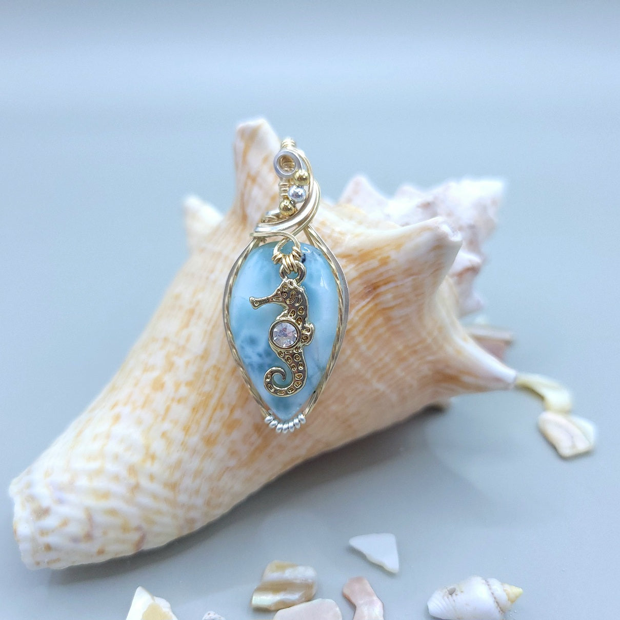 Mixed Metal Larimar Seahorse Pendant