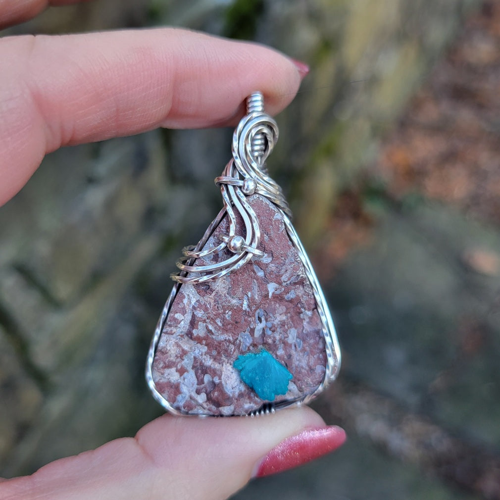 Antique Sterling Silver Cavansite Pendant