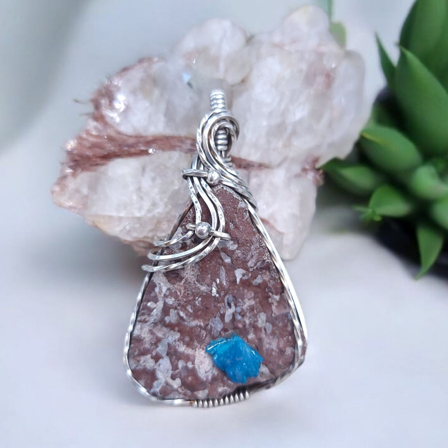 Antique Sterling Silver Cavansite Pendant