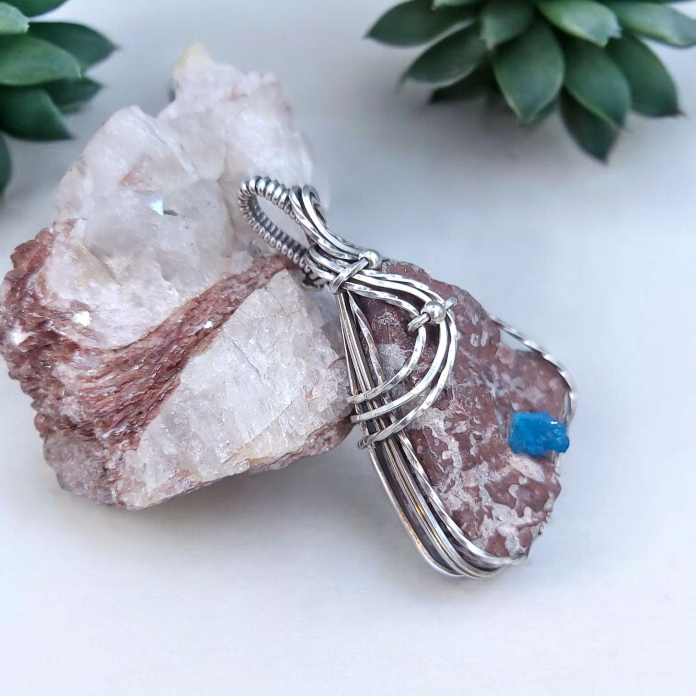 Antique Sterling Silver Cavansite Pendant