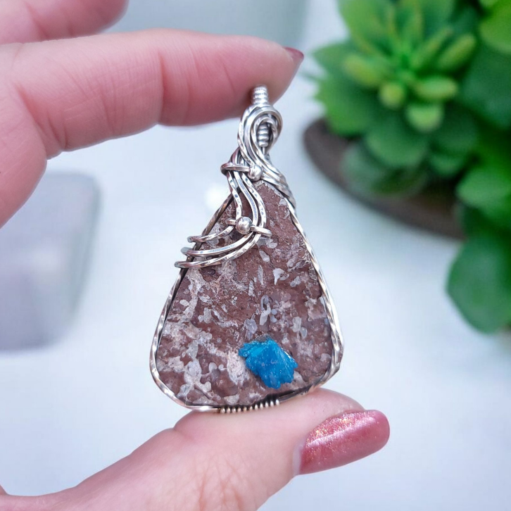 Antique Sterling Silver Cavansite Pendant