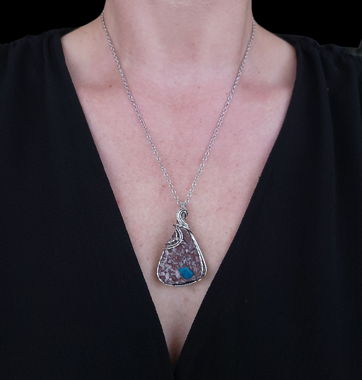 Antique Sterling Silver Cavansite Pendant