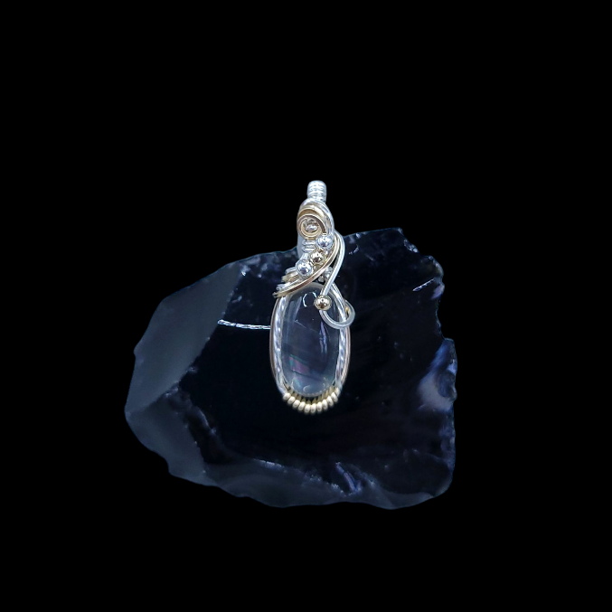Mixed Metal Rare Malawi Rainbow Moonstone Pendant