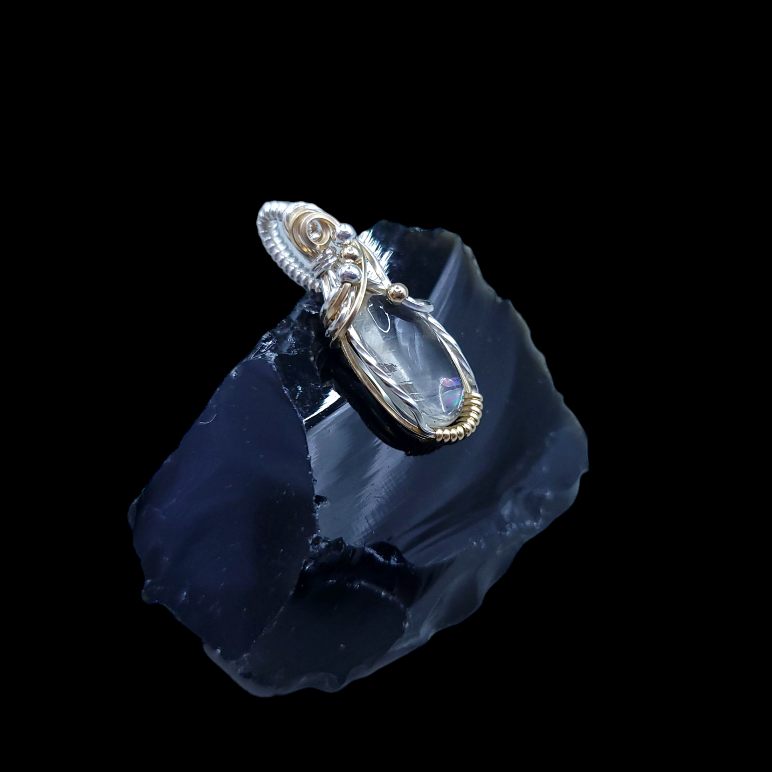 Mixed Metal Rare Malawi Rainbow Moonstone Pendant