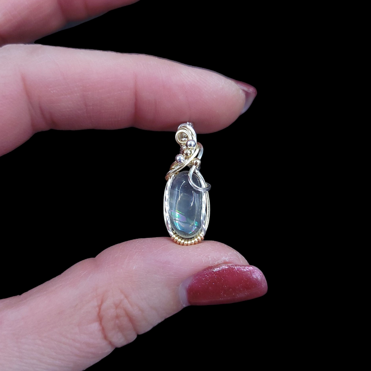 Mixed Metal Rare Malawi Rainbow Moonstone Pendant