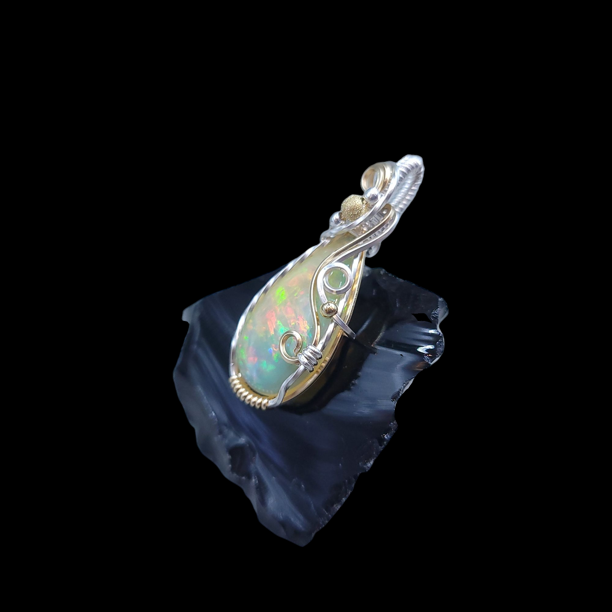 Mixed Metal Ethiopian Welo Opal Pendant