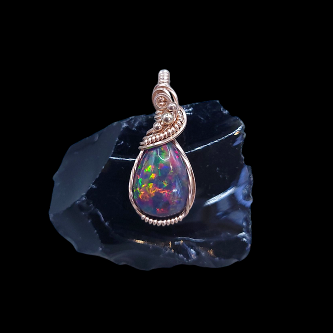 14K Rose Gold Ethiopian Pin Fire Opal Pendant