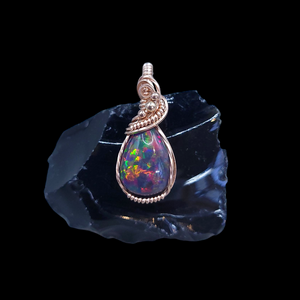 14K Rose Gold Ethiopian Pin Fire Opal Pendant