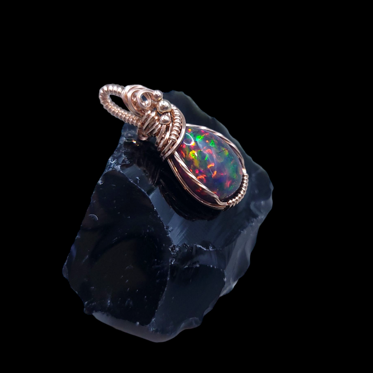 14K Rose Gold Ethiopian Pin Fire Opal Pendant