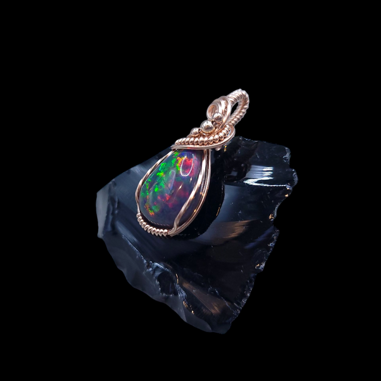 14K Rose Gold Ethiopian Pin Fire Opal Pendant