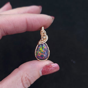 14K Rose Gold Ethiopian Pin Fire Opal Pendant