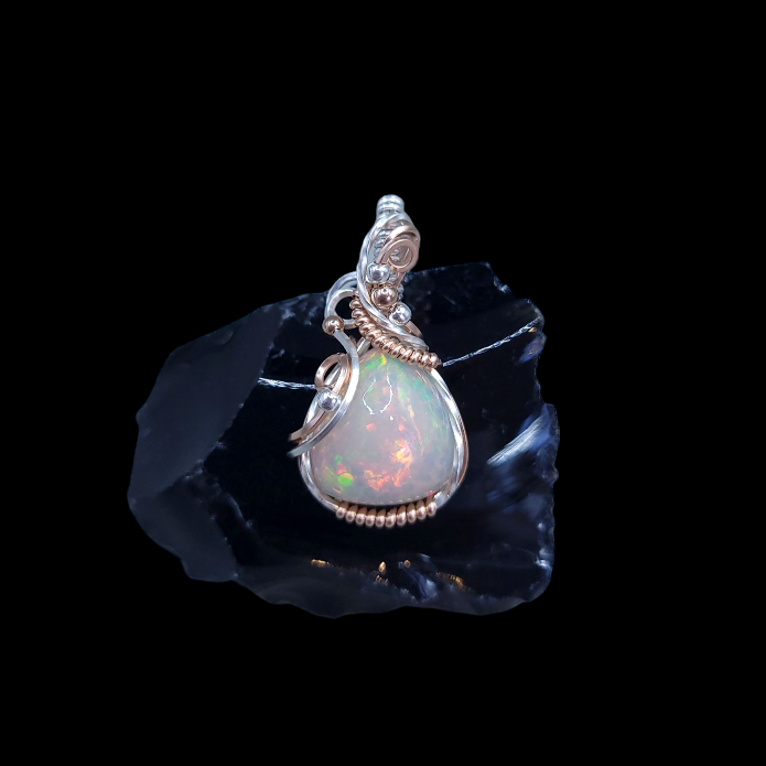 Mixed Metal Ethiopian Honeycomb Welo Opal Pendant