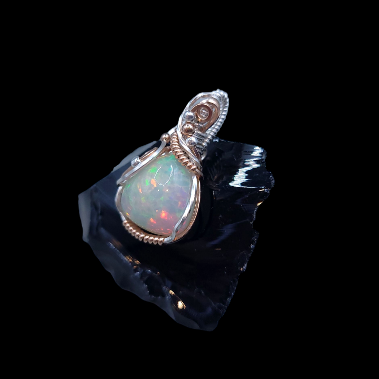 Mixed Metal Ethiopian Honeycomb Welo Opal Pendant