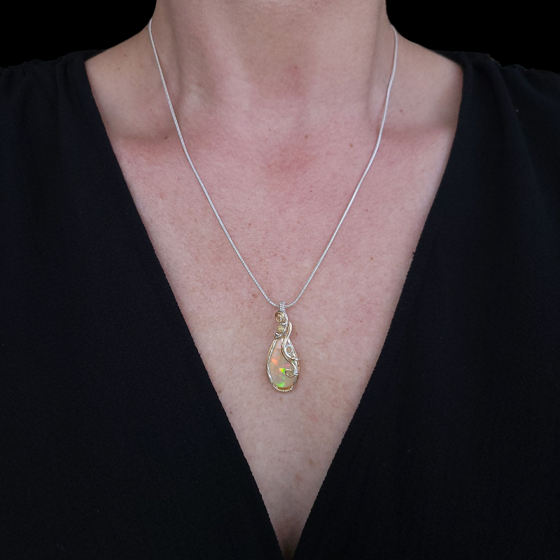 Mixed Metal Ethiopian Welo Opal Pendant