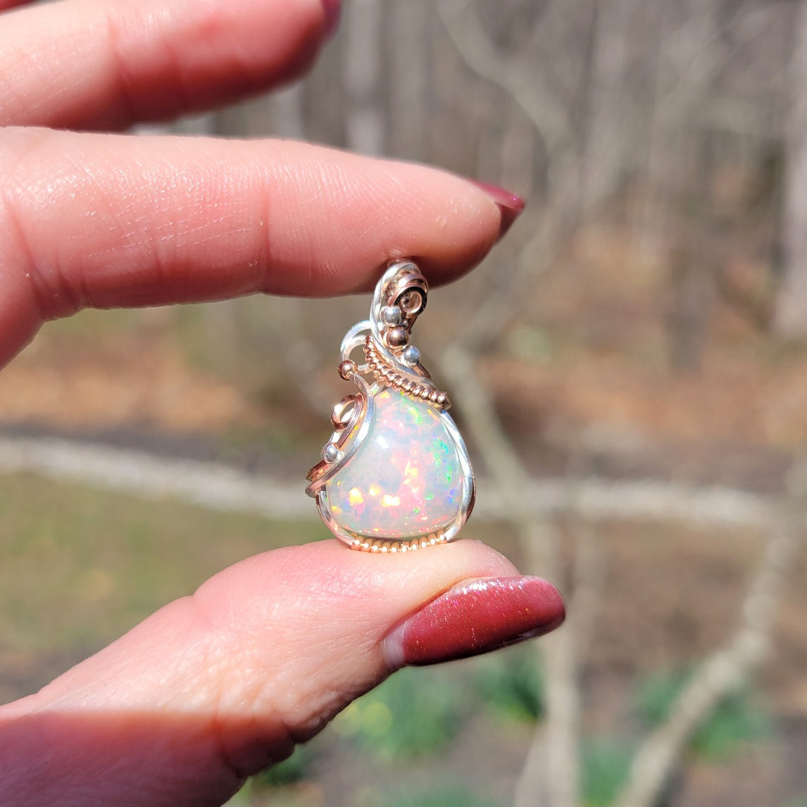 Mixed Metal Ethiopian Honeycomb Welo Opal Pendant