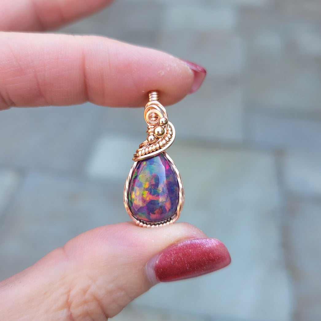 14K Rose Gold Ethiopian Pin Fire Opal Pendant
