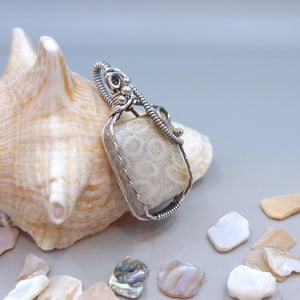 Antique Sterling Silver Fossilized Coral Pendant