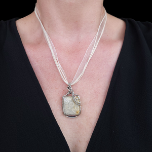 Antique Sterling Silver Fossilized Coral Pendant