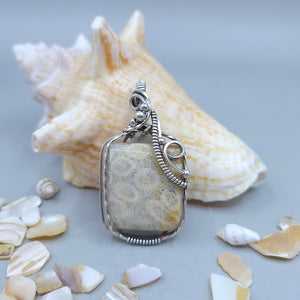 Antique Sterling Silver Fossilized Coral Pendant