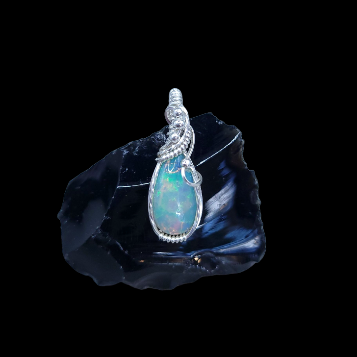 Sterling Silver Ethiopian Welo Fire Opal Pendant