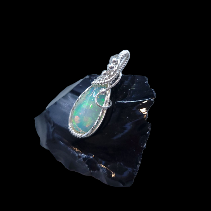 Sterling Silver Ethiopian Welo Fire Opal Pendant