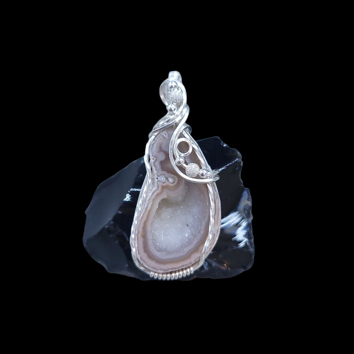 Sterling Silver White Druzy Agate Geode Pendant