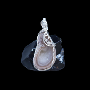 Sterling Silver White Druzy Agate Geode Pendant