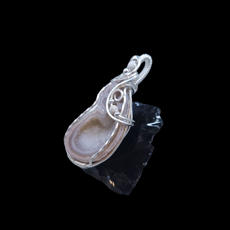 Sterling Silver White Druzy Agate Geode Pendant