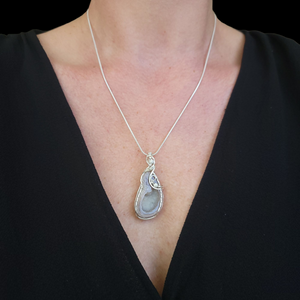 Sterling Silver White Druzy Agate Geode Pendant