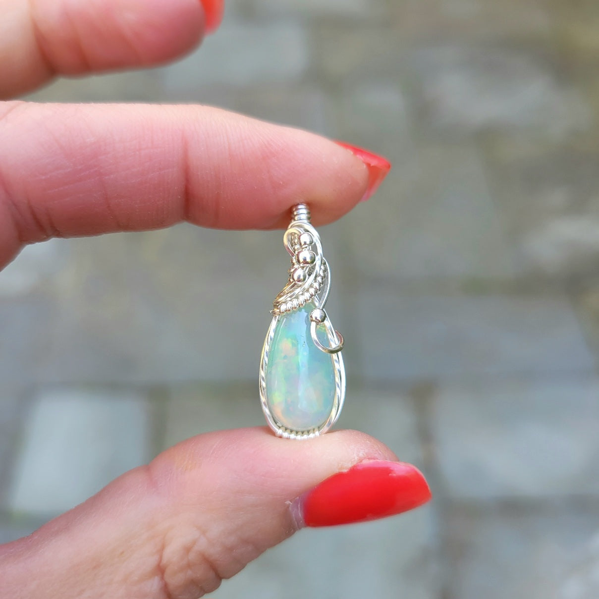 Sterling Silver Ethiopian Welo Fire Opal Pendant