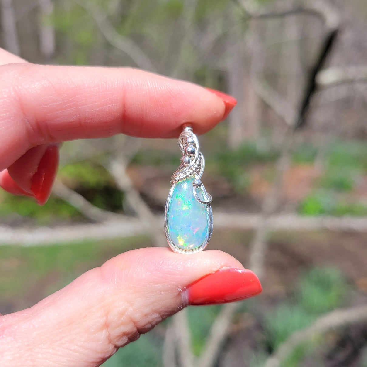Sterling Silver Ethiopian Welo Fire Opal Pendant