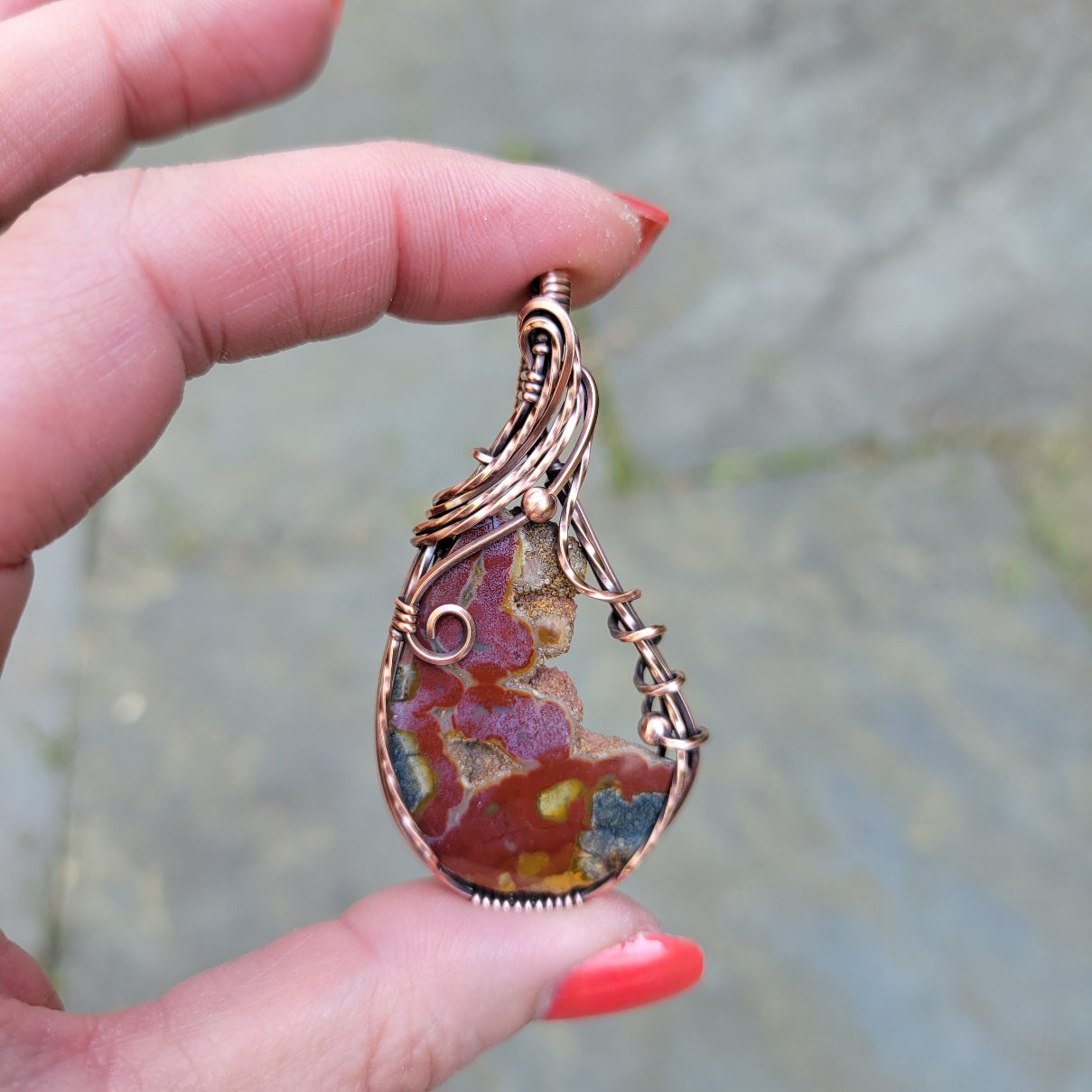 Indonesian Red Marcasite Copper Pendant