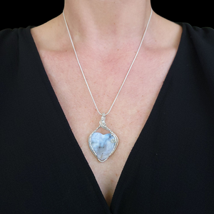 Sterling Silver White Plume Agate Heart Pendant