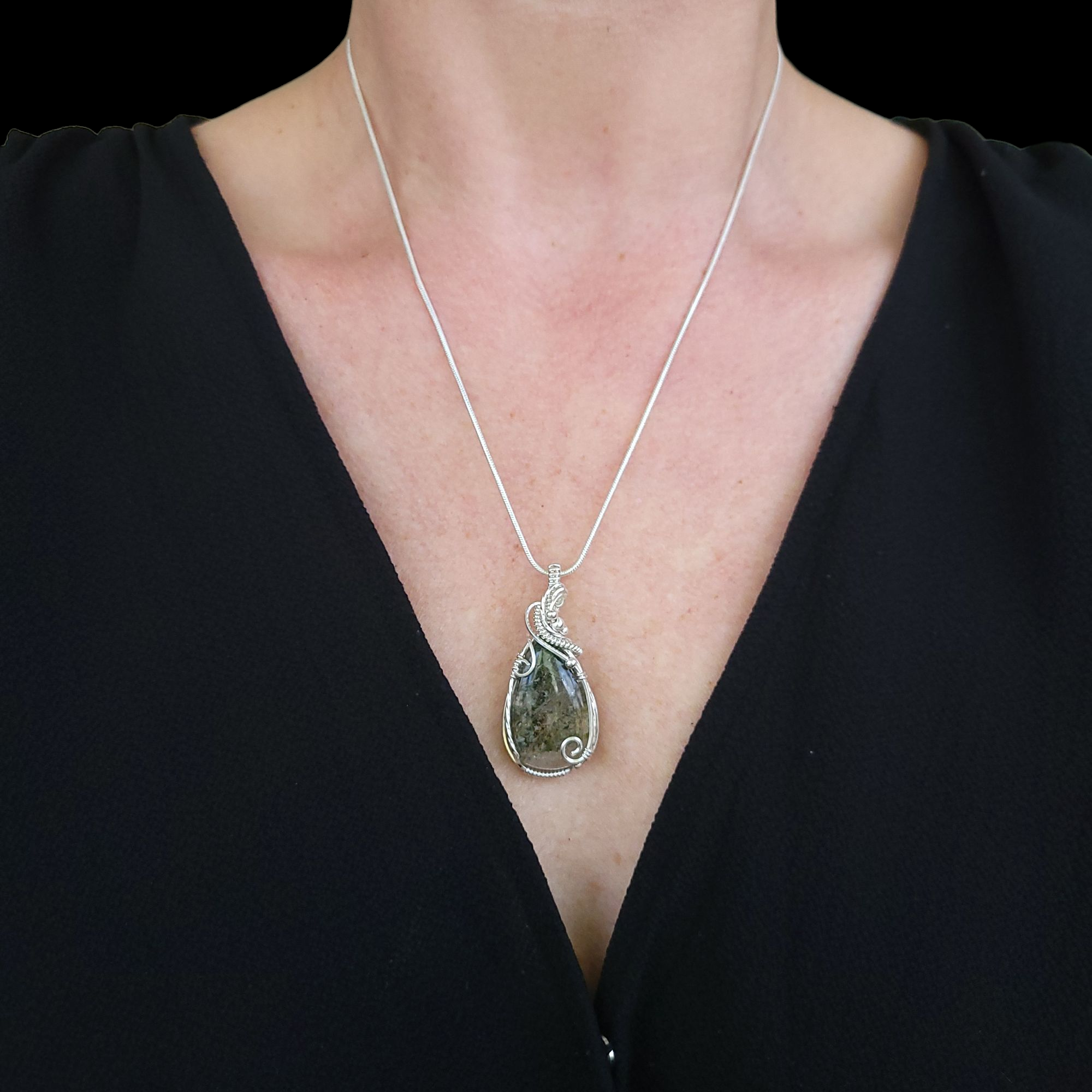 Sterling Silver Rutilated Lodolite (Garden Quartz) Pendant