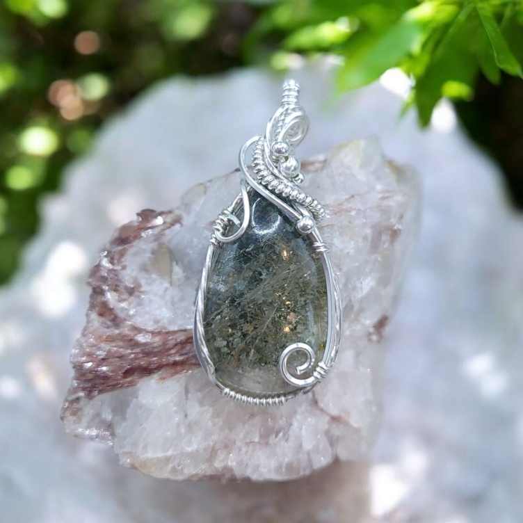 Sterling Silver Rutilated Lodolite (Garden Quartz) Pendant