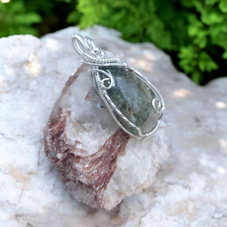 Sterling Silver Rutilated Lodolite (Garden Quartz) Pendant