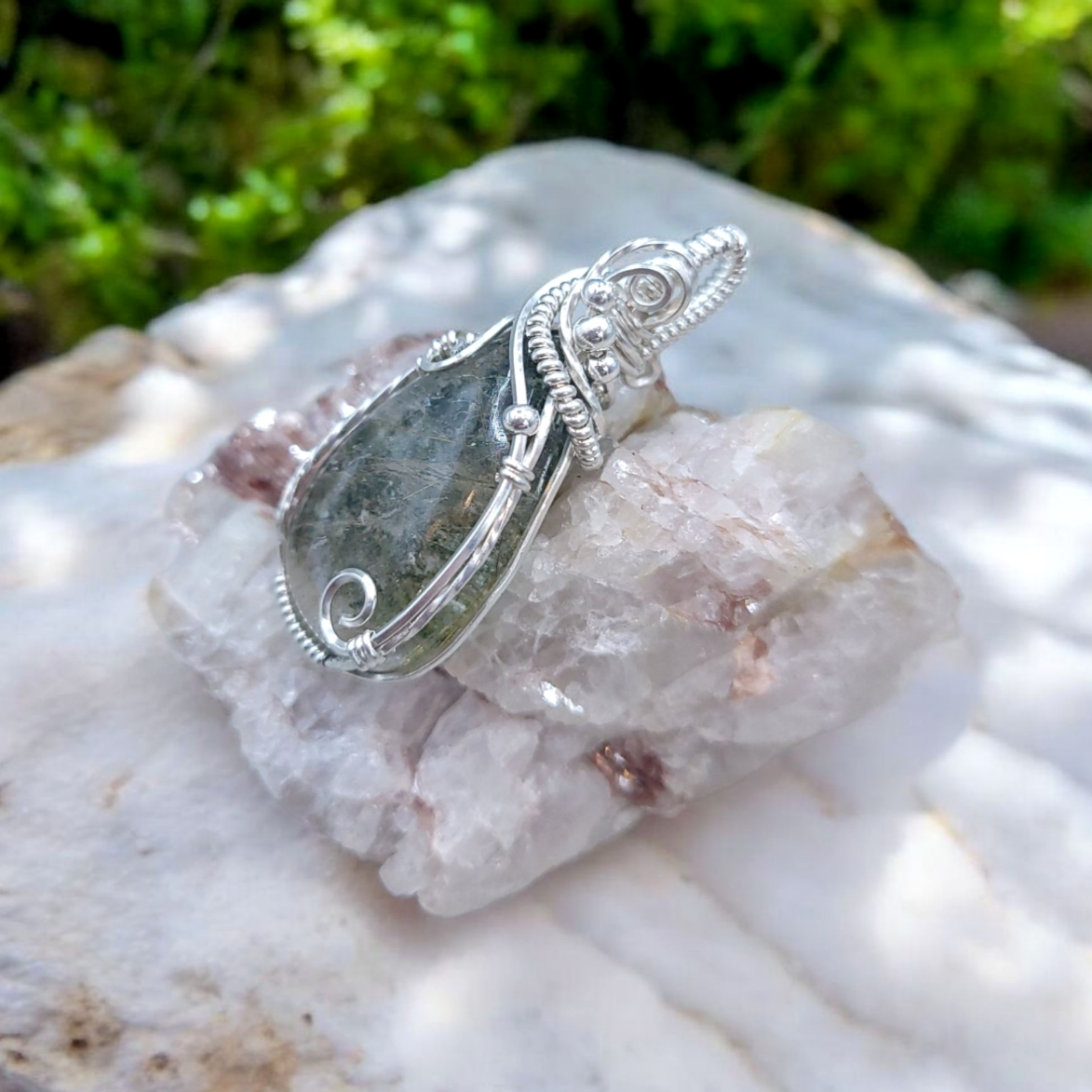Sterling Silver Rutilated Lodolite (Garden Quartz) Pendant